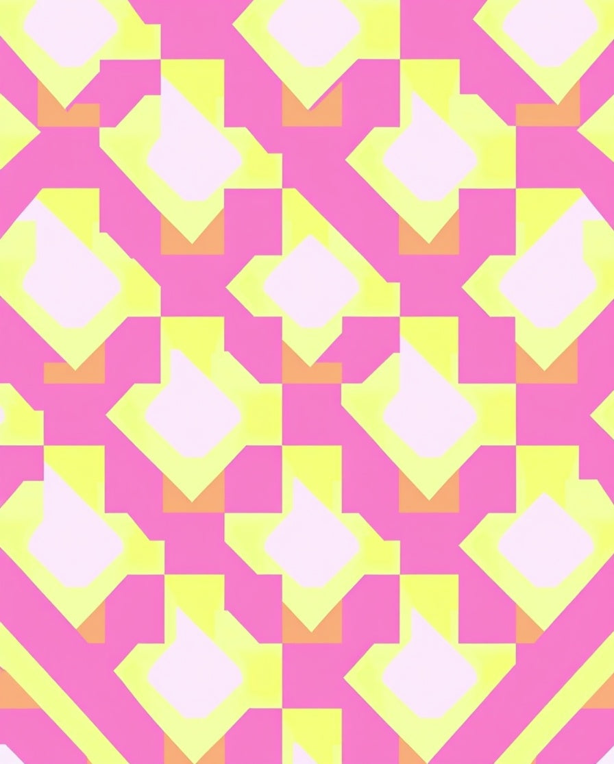 Geometric Pink Yellow Diamond Pattern Rug
