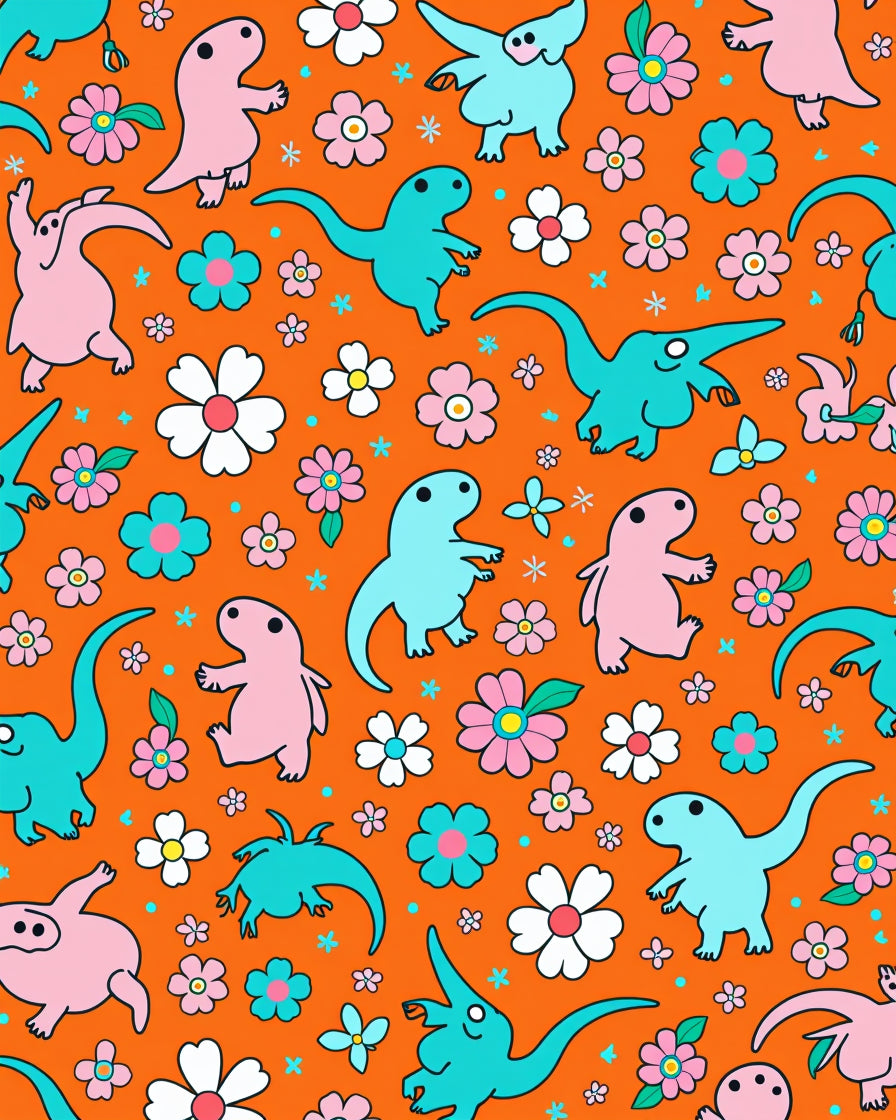 Cute Dinosaur Flower Pattern Rug