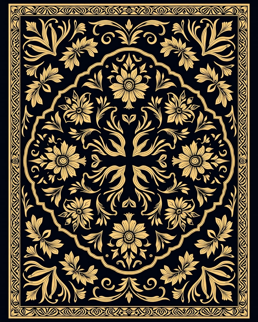 Classic Floral Leaf Scrollwork Design Rug