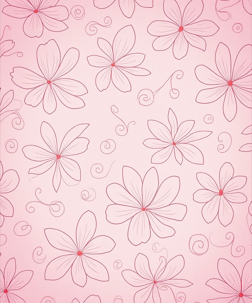 Pink Floral Swirl Outline Design Rug