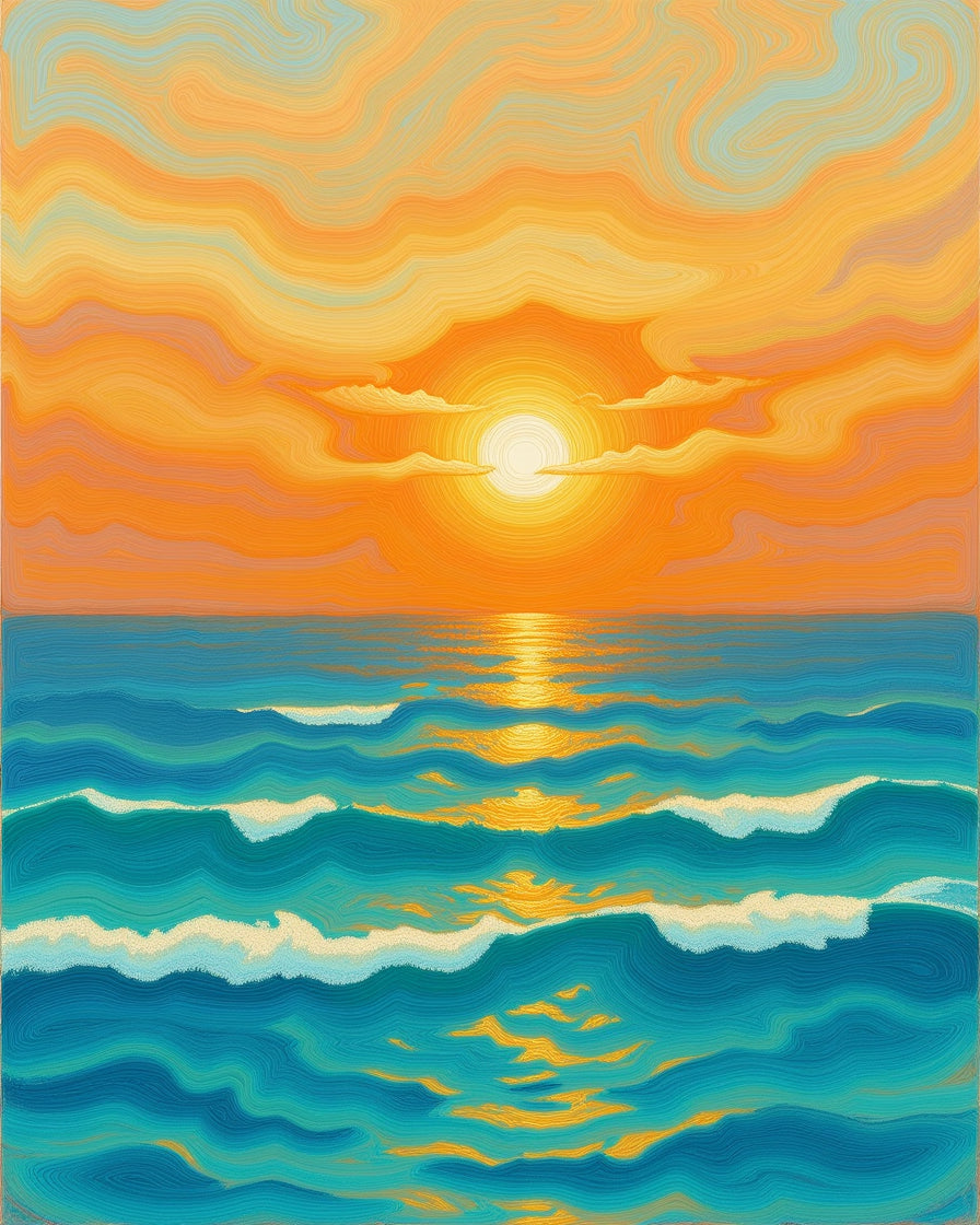 Vibrant Sunset Ocean Wave Art Rug