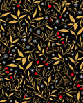 Golden Branches Red Berries Snowflakes Rug
