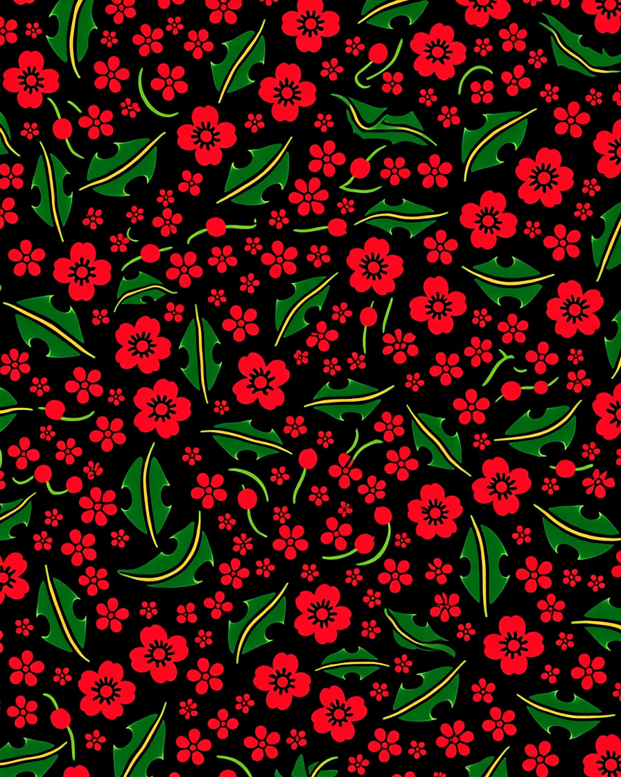 Red Floral Leaf Pattern Rug