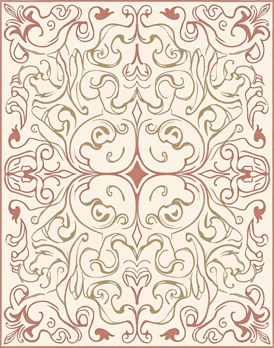 Ornate Scrollwork Damask Pattern Design Rug