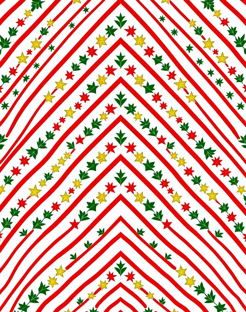 Red White Gold Green Star Garland Chevron Rug
