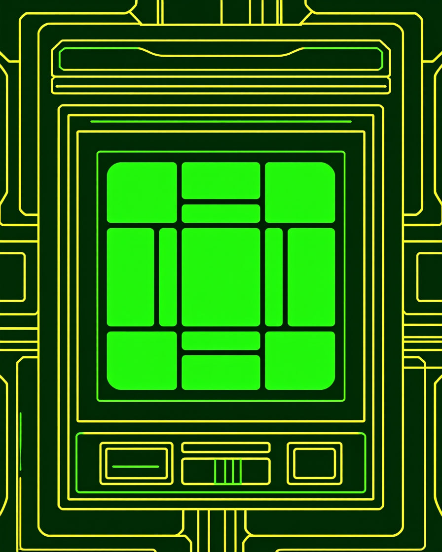 Neon Green Circuit Board Geometric Design Rug