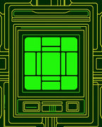 Neon Green Circuit Board Geometric Design Rug