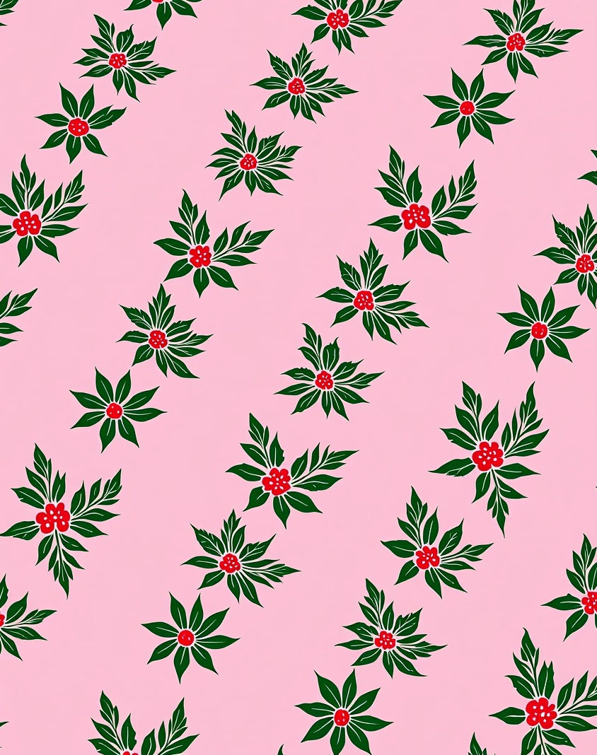 Pink Floral Berries and Leaves Rug