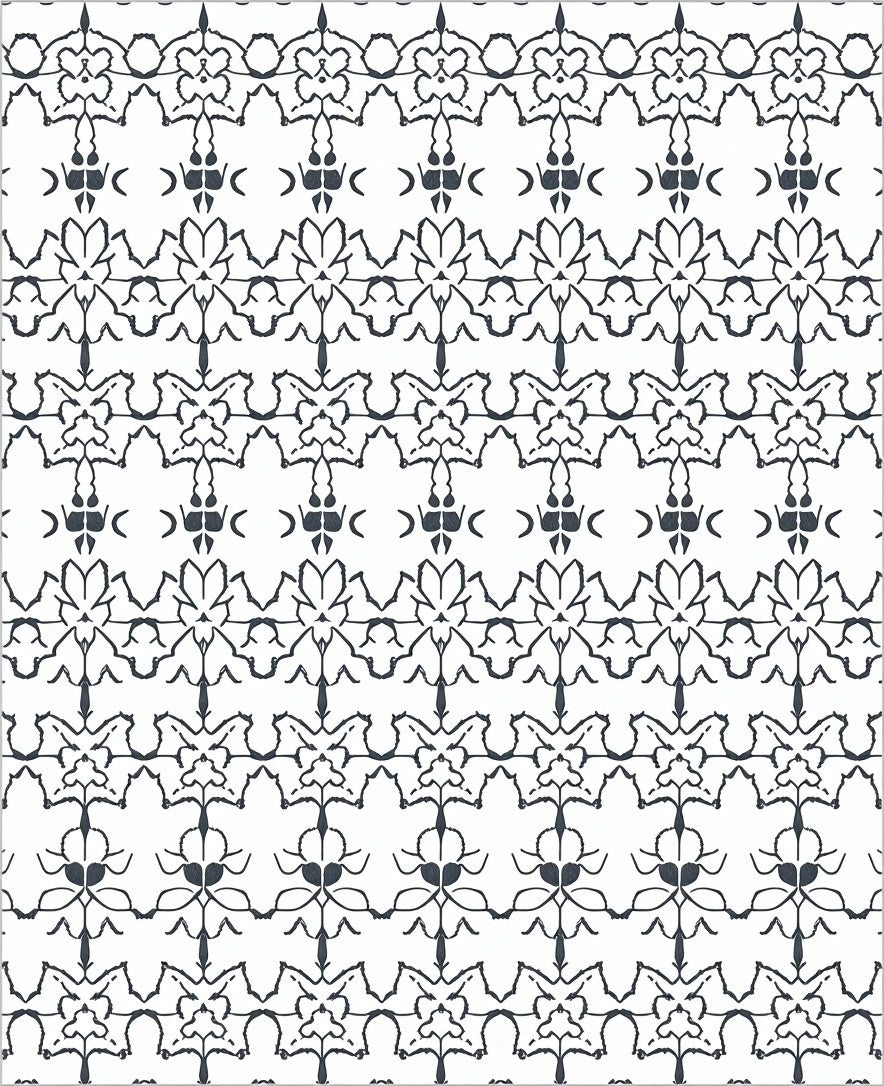 Intricate Black White Repeating Pattern Rug