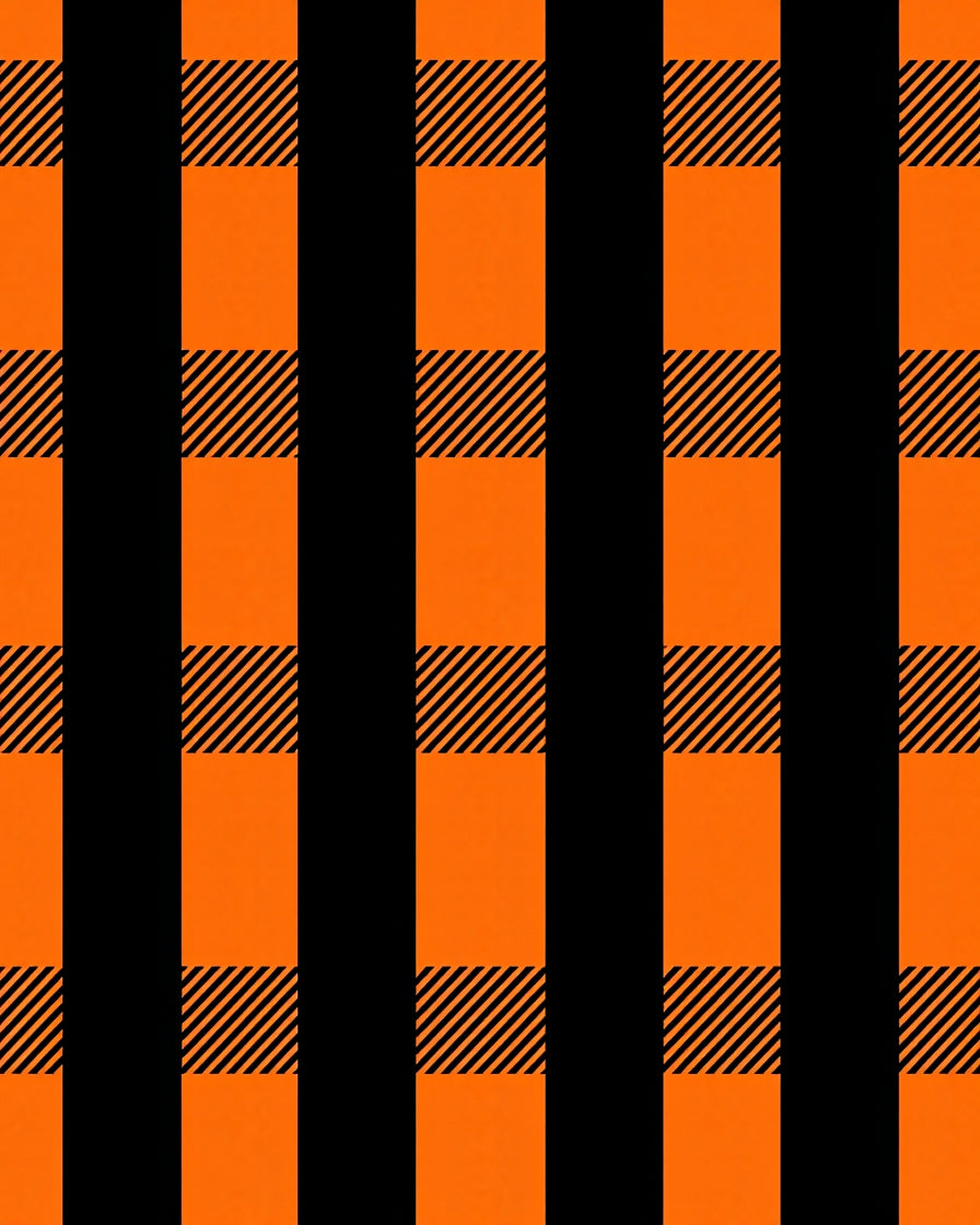 Bold Orange Black Plaid Design Rug
