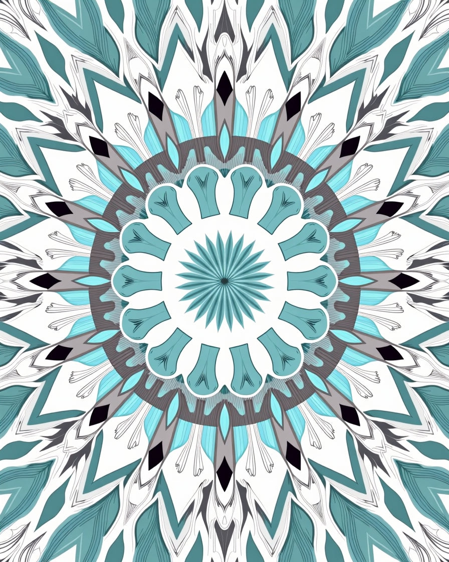 Mandala Teal Gray Geometric Art Rug
