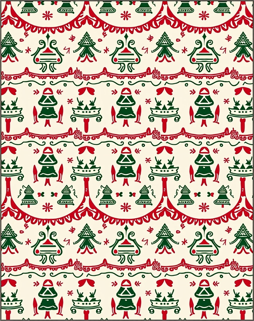 Festive Trees Red Green Scandinavian Rug
