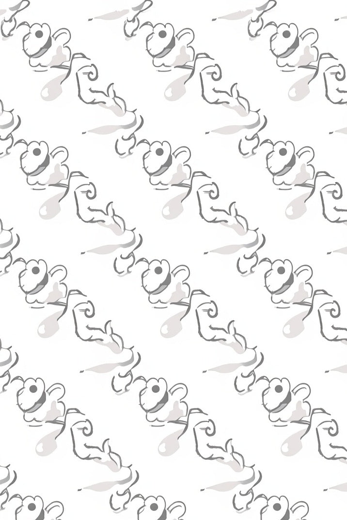 Minimalist White Gray Swirl Flower Pattern Rug