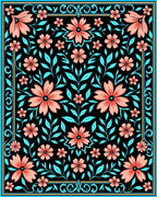 Coral Floral Design With Teal Leaves Rug
