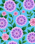 Vibrant Floral Patterned Blue Background Rug