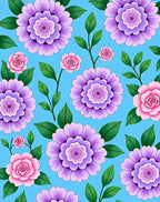 Vibrant Floral Patterned Blue Background Rug