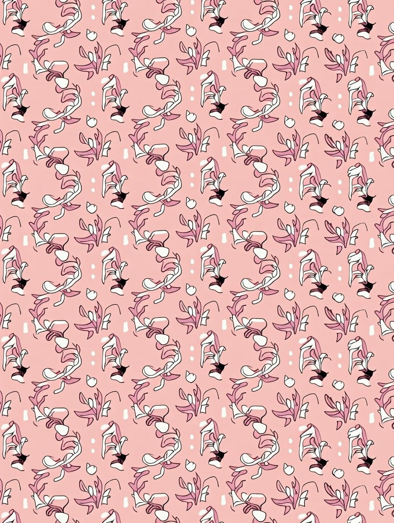 Playful Pink Botanical Abstract Pattern Rug