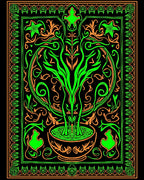 Neon Green Orange Floral Scroll Design Rug