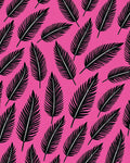 Black Feather Patterned Pink Rug