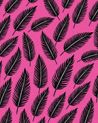 Black Feather Patterned Pink Rug