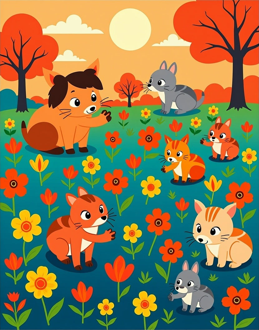 Cute Cats And Flowers Design Rug