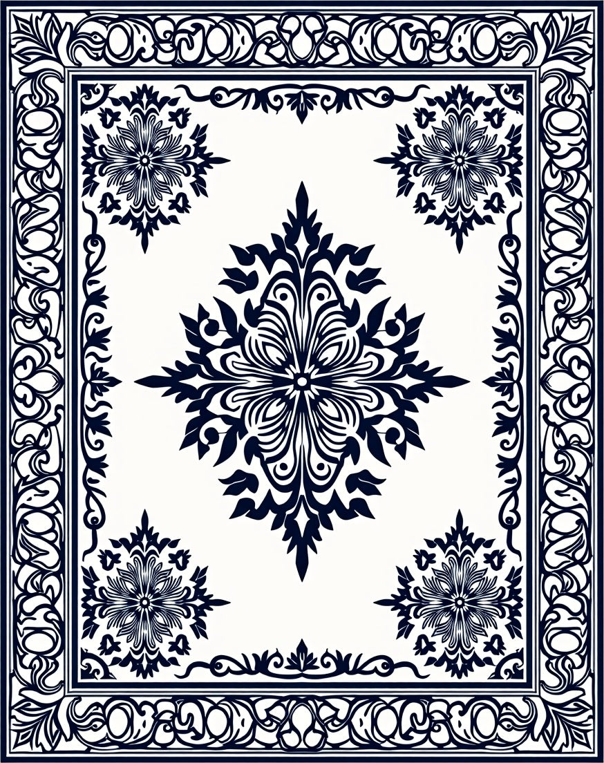 Classic Floral Medallion Border Design Rug