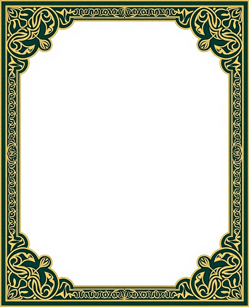 Elegant Emerald Gold Scrollwork Rug