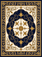 Ornate Navy Gold Floral Scroll Rug