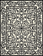 Vintage Black Ivory Floral Pattern Rug