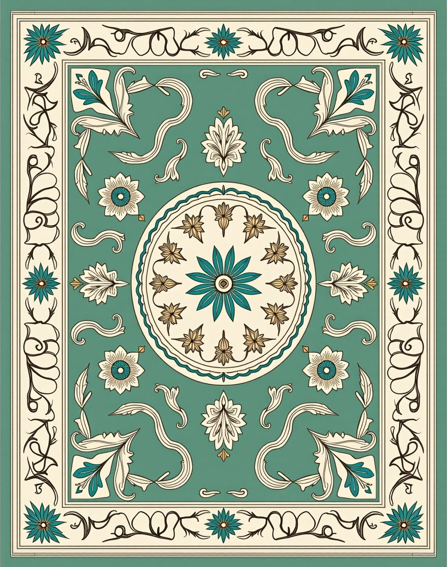 Art Nouveau Floral Medallion Pattern Rug