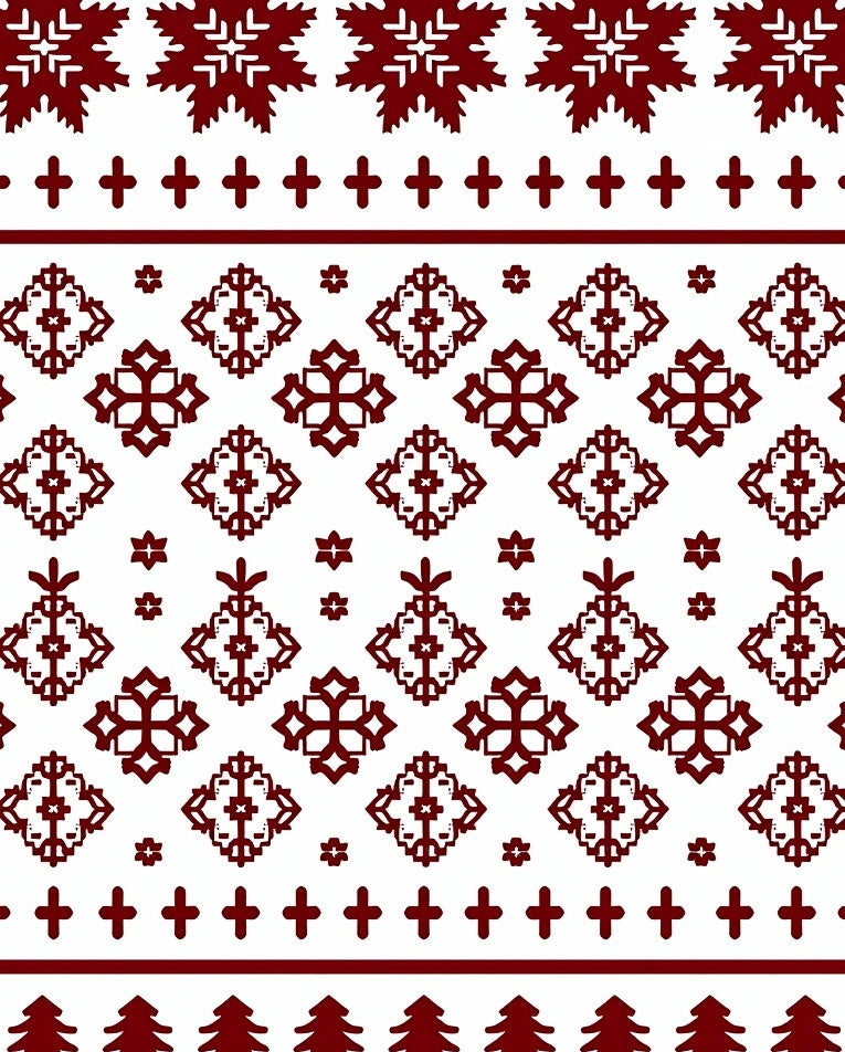 Deep Red Folk Snowflake Geometric Rug