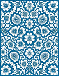 Classic Blue White Floral Damask Pattern Rug