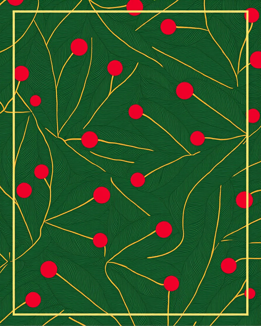 Festive Green Berry Branch Arrangement Rug