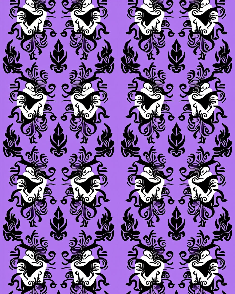 Ornate Black White Scroll Pattern Rug