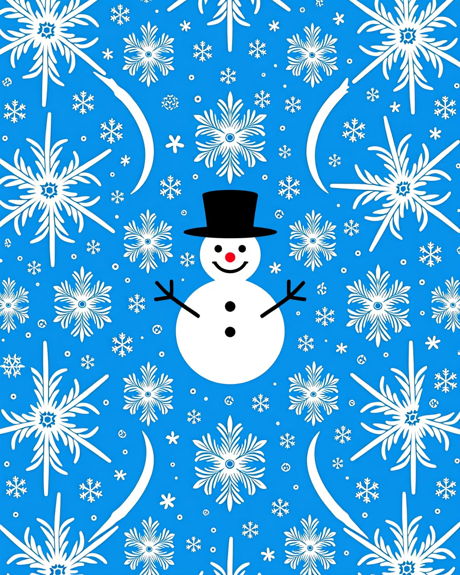 Whimsical Blue Snowman Snowflake Swirl Rug