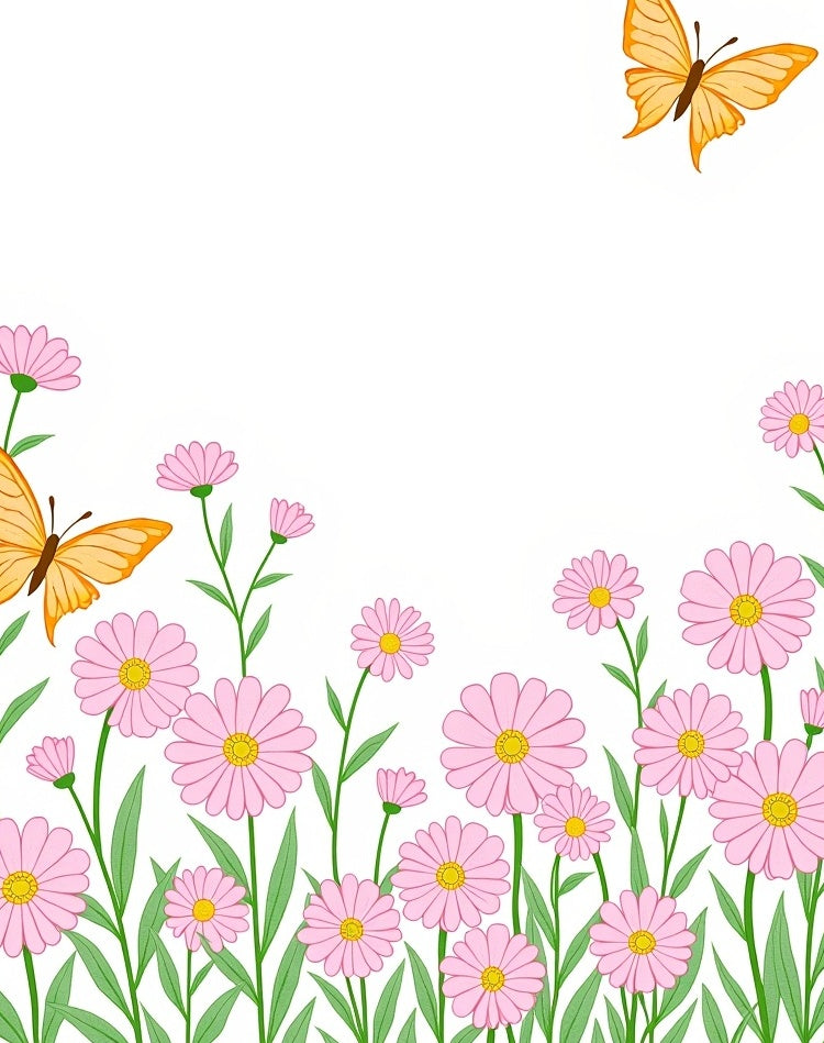 Pink Daisy Butterflies Garden Pattern Rug