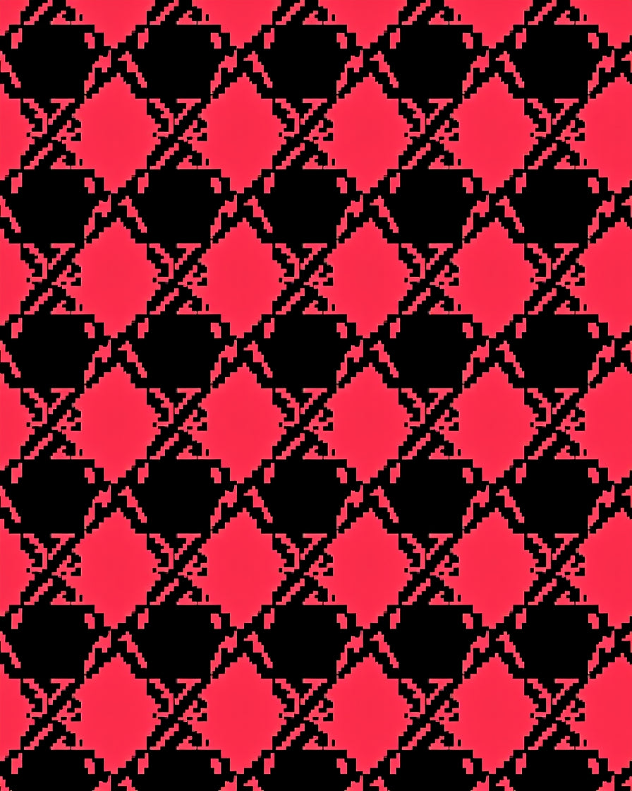 Red Black Pixelated Geometric Pattern Rug