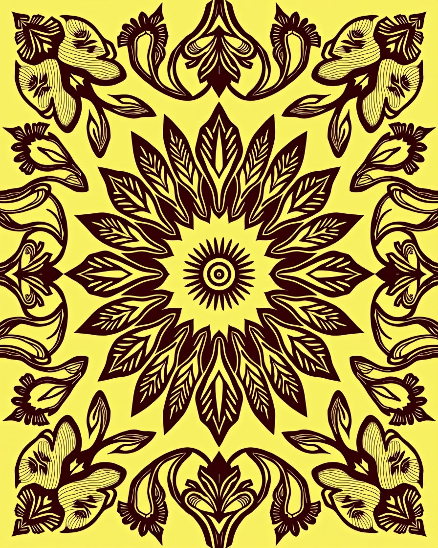 Central Floral Dark Motif Rug