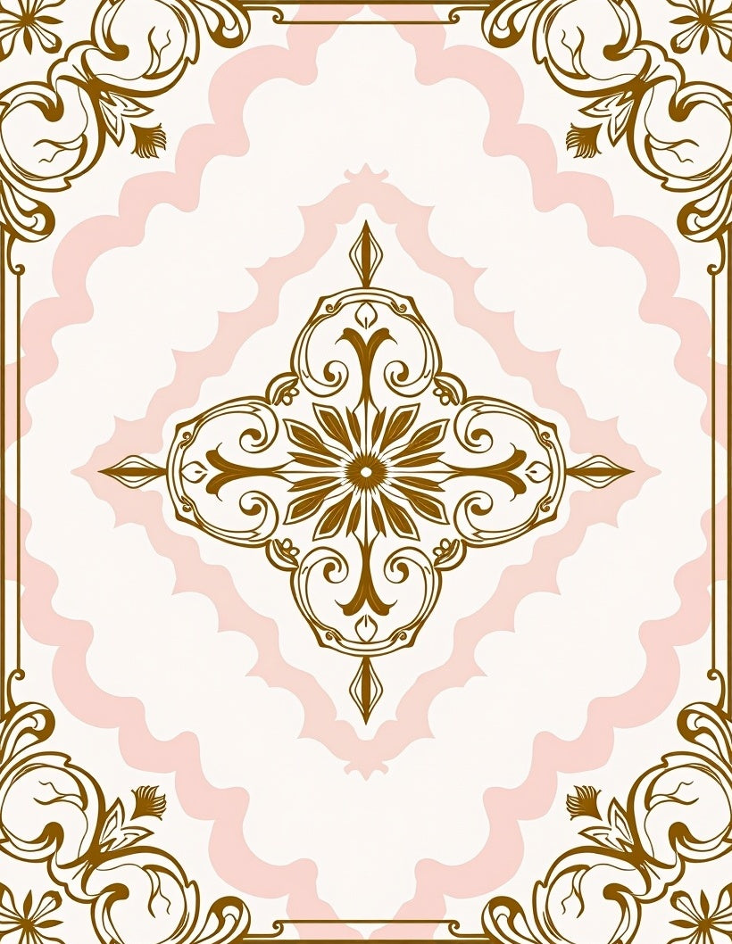 Ornate Floral Pink and Gold Medallion Rug
