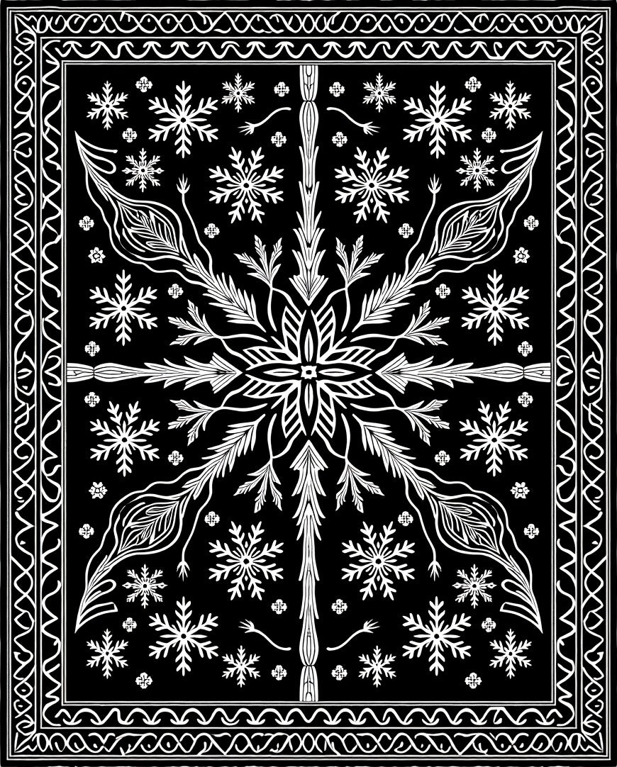 Black and White Snowflake Floral Mandala Rug