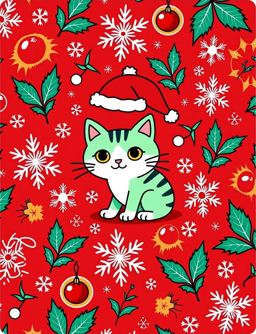 Cute Teal Cat Snowflakes Holiday Pattern Rug