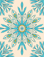 Mandala-Inspired Teal Yellow Floral Pattern Rug