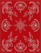 Red White Ornate Floral Scroll Rug