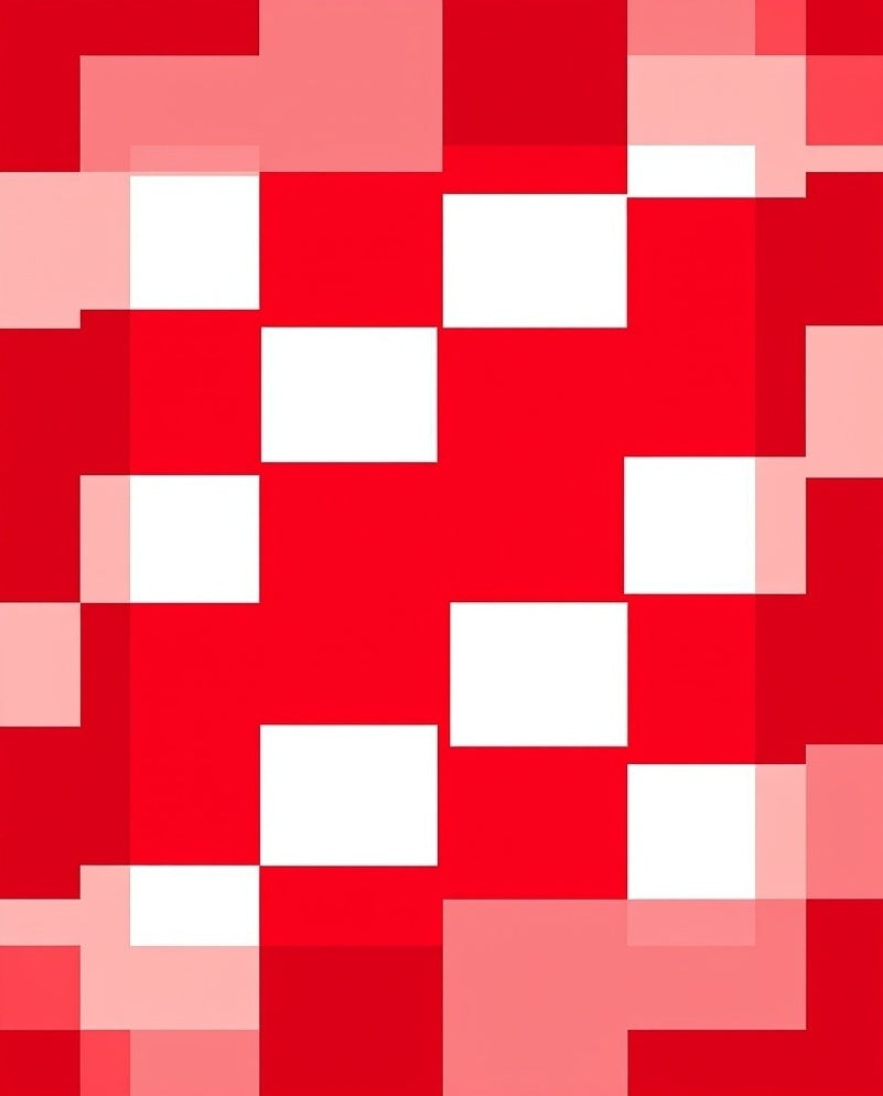 Red White Abstract Geometric Tile Rug