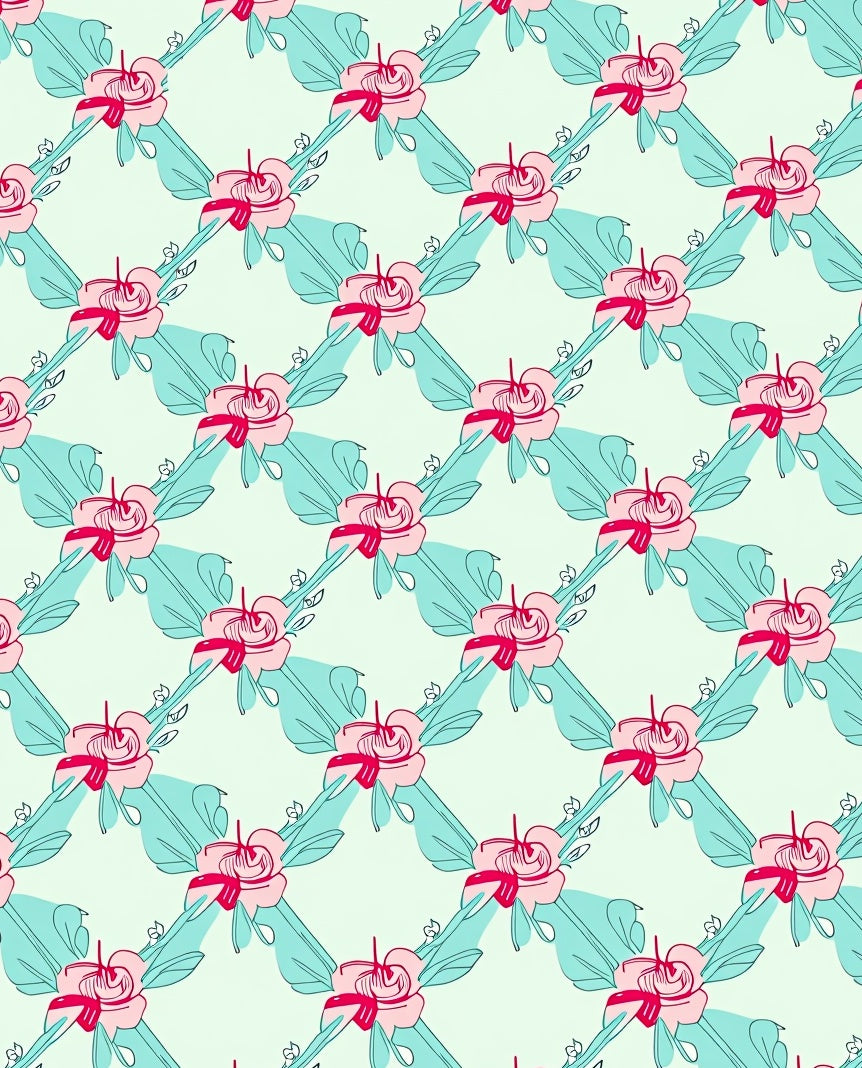 Rose Floral Diamond Pattern Design Rug