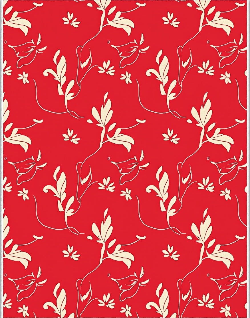 Red Floral Vine Cream Pattern Rug
