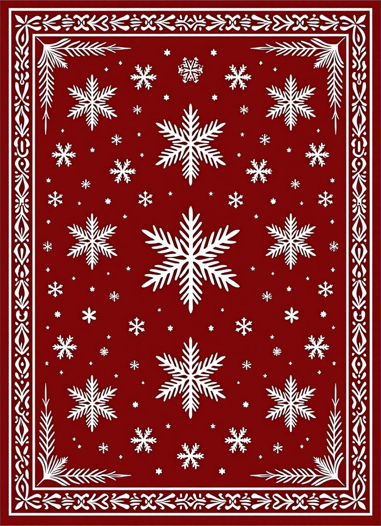 Red Snowflake Wonderland Border Design Rug