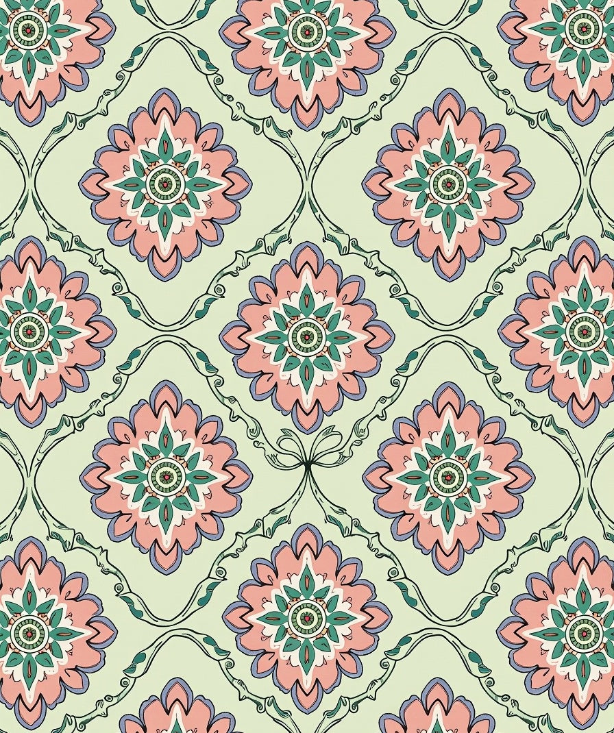 Pastel Floral Scrollwork Inspired Rug
