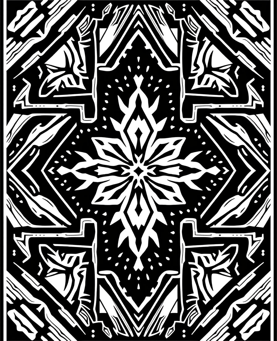 Abstract Black White Geometric Mandala Rug