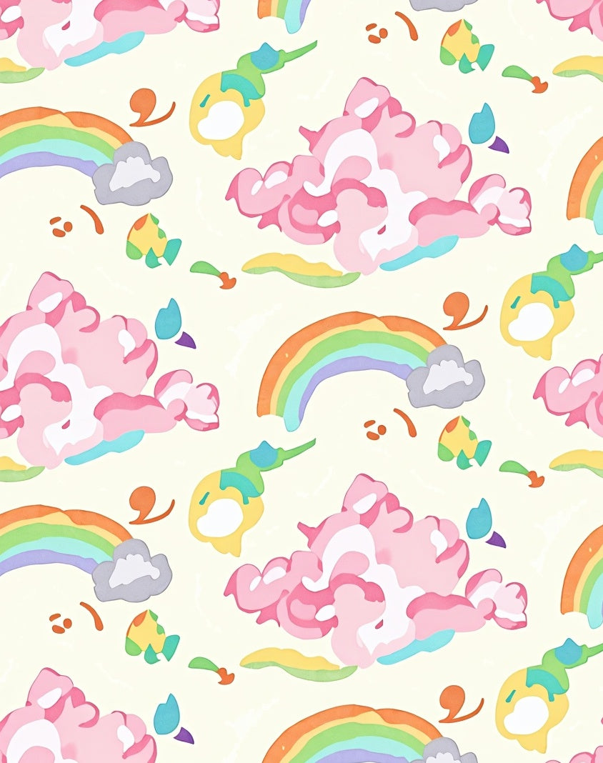 Whimsical Rainbow Clouds Pattern Design Rug